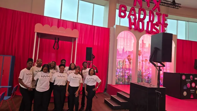 Brand launch event with staffed pink set