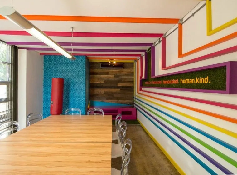 Bold office branding graphics installation